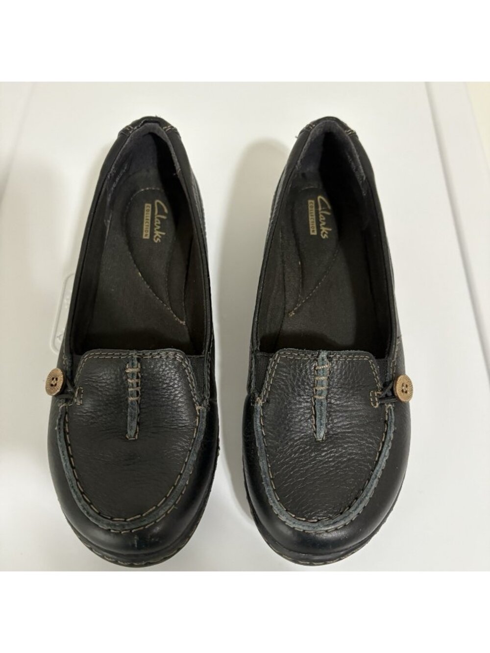 Clarks Black Button Accent Slip On Loafers